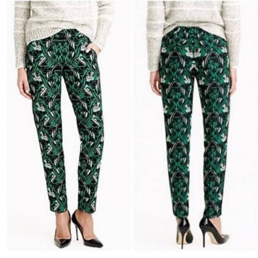 NWT J. Crew Womens Retro Floral Green and Black Tuxedo Pants B8364 Size 2‎